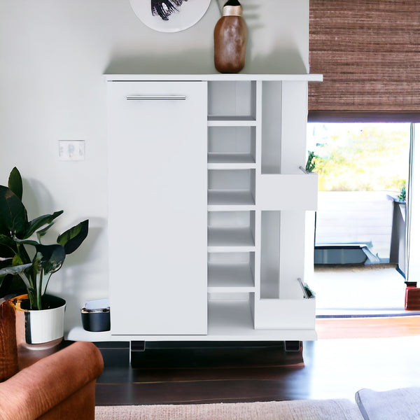 Homeroots White Rolling Bar Cart With Wine Storage  Particle Board 477702