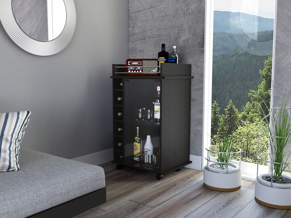 Homeroots Black Rolling Bar Cart With Wine Storage  Particle Board 477703