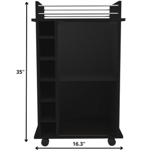Homeroots Black Rolling Bar Cart With Wine Storage  Particle Board 477703