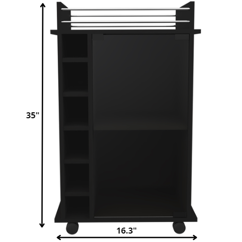 Homeroots Black Rolling Bar Cart With Wine Storage  Particle Board 477703