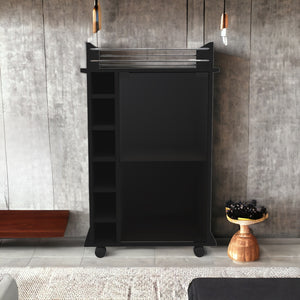 Homeroots Black Rolling Bar Cart With Wine Storage  Particle Board 477703