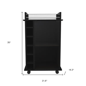 HomeRoots Black Rolling Bar Cart with Wine Rack, Multi-Shelf Storage, and Wheels for Effortless Entertaining 477703