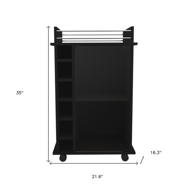 HomeRoots Black Rolling Bar Cart with Wine Rack, Multi-Shelf Storage, and Wheels for Effortless Entertaining 477703