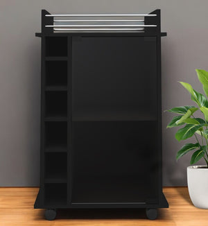HomeRoots Black Rolling Bar Cart with Wine Rack, Multi-Shelf Storage, and Wheels for Effortless Entertaining 477703