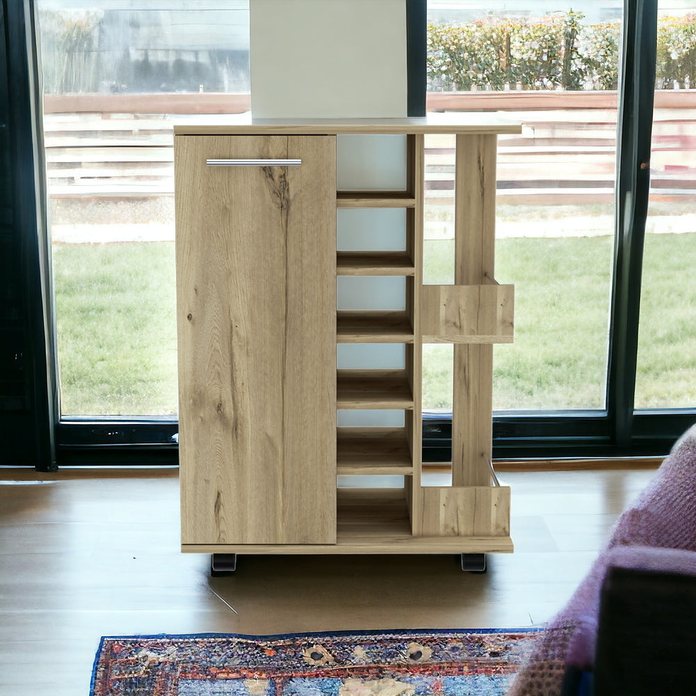 Homeroots Brown Rolling Bar Cart With Wine Storage  Particle Board 477707