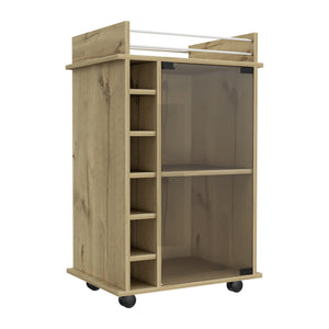 Homeroots Brown Rolling Bar Cart With Wine Storage  Particle Board 477708