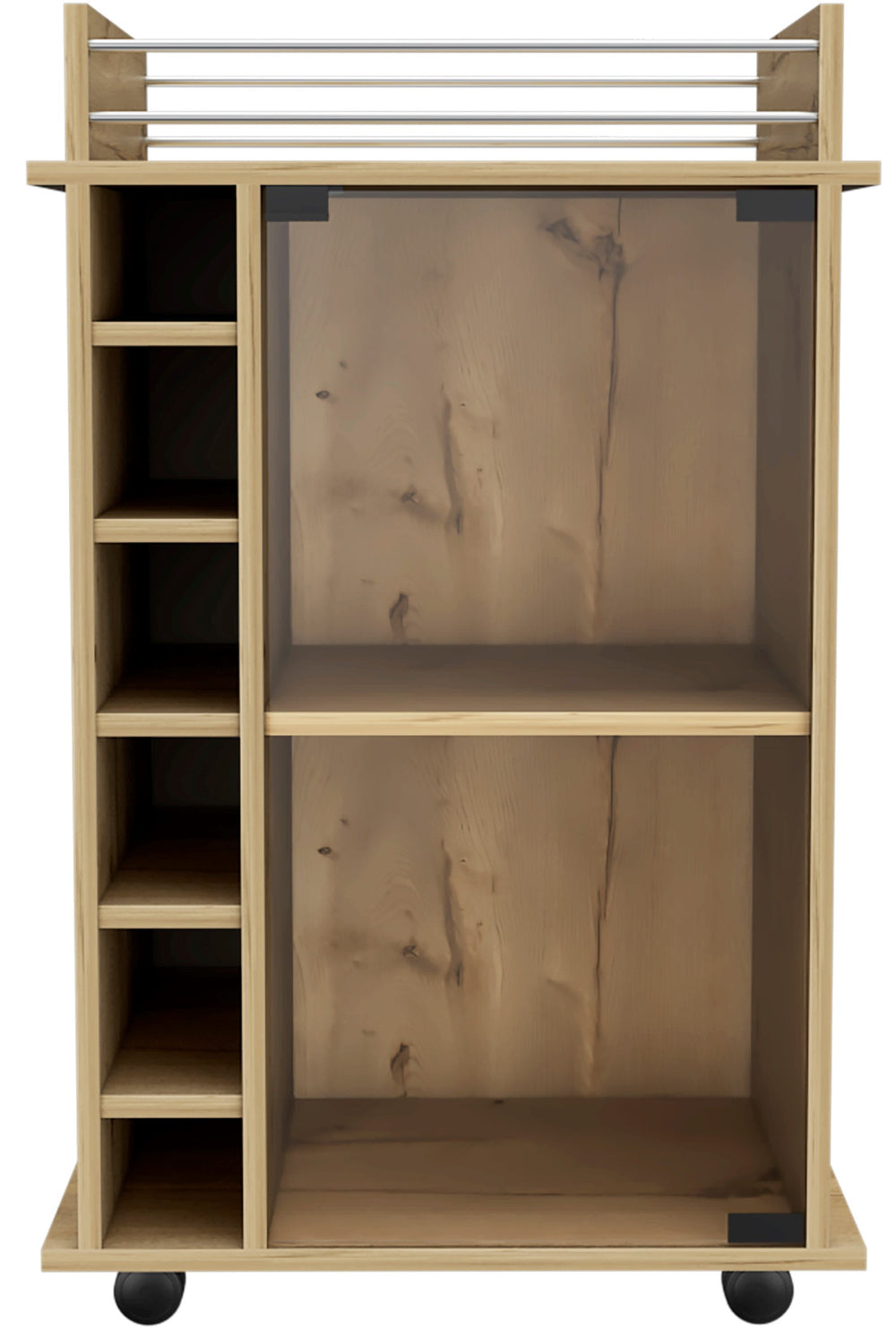 Homeroots Brown Rolling Bar Cart With Wine Storage  Particle Board 477708