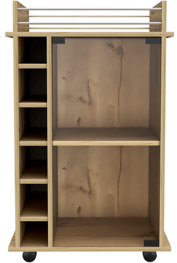 Homeroots Brown Rolling Bar Cart With Wine Storage  Particle Board 477708