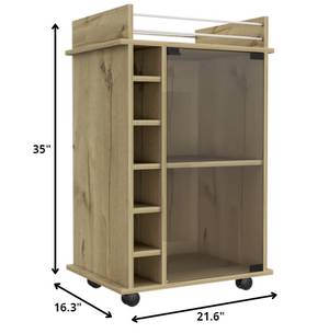 Homeroots Brown Rolling Bar Cart With Wine Storage  Particle Board 477708