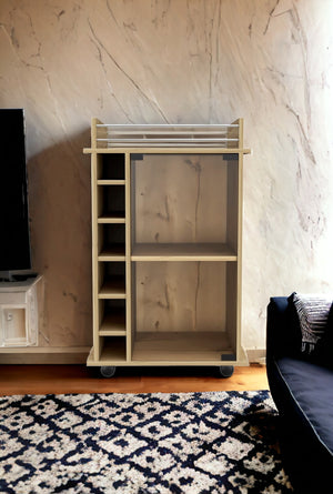 Homeroots Brown Rolling Bar Cart With Wine Storage  Particle Board 477708