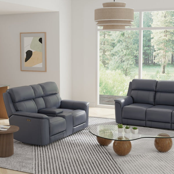 English Elm Oslo Genuine Leather Power Reclining Sofa Set with Usb Charging and Swivel Glider Sapphire Blue B339S00006