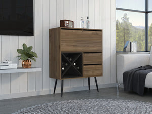 HomeRoots 46" Chic Dark Brown & Black Wood Console Bar Cabinet with Storage, Drop-Down Workspace & Drawers 477712