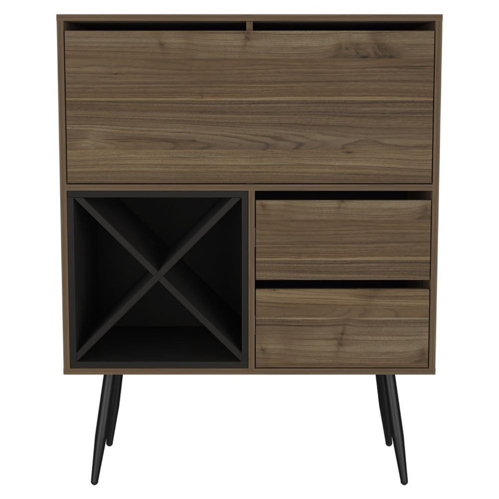 HomeRoots 46" Chic Dark Brown & Black Wood Console Bar Cabinet with Storage, Drop-Down Workspace & Drawers 477712