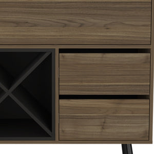 HomeRoots 46" Chic Dark Brown & Black Wood Console Bar Cabinet with Storage, Drop-Down Workspace & Drawers 477712