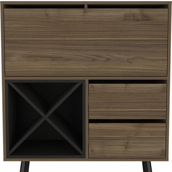 HomeRoots 46" Chic Dark Brown & Black Wood Console Bar Cabinet with Storage, Drop-Down Workspace & Drawers 477712