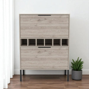 HomeRoots 43" Light Gray and Black Console Bar Cabinet – Modern Storage for Drinks, Glassware & Entertaining 477719