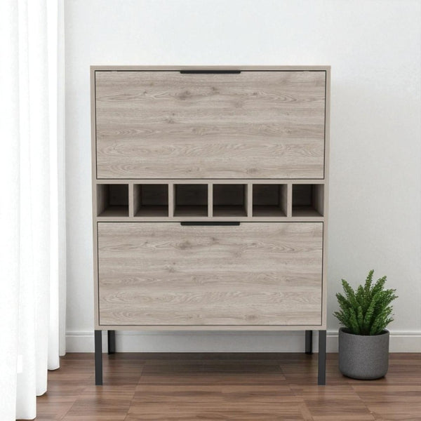 HomeRoots 43" Light Gray and Black Console Bar Cabinet – Modern Storage for Drinks, Glassware & Entertaining 477719