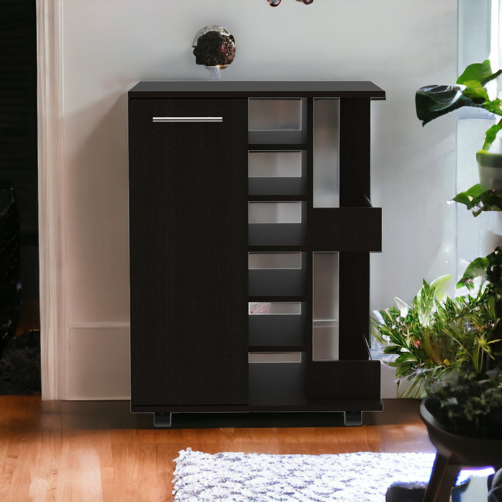 Homeroots Black Rolling Bar Cart With Wine Storage  Particle Board 477740