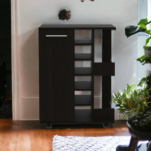 Homeroots Black Rolling Bar Cart With Wine Storage  Particle Board 477740