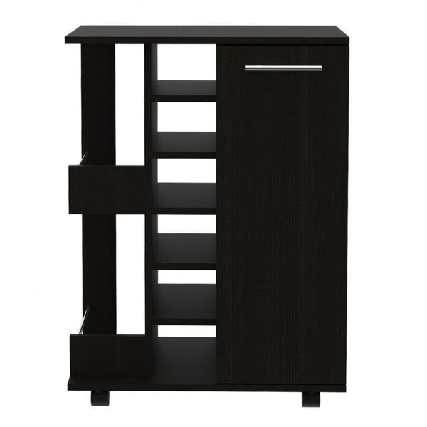 HomeRoots Black Rolling Bar Cart with Wine Storage - Sleek Modern Design for Effortless Entertaining & Style 477740