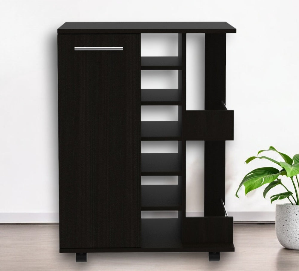 HomeRoots Black Rolling Bar Cart with Wine Storage - Sleek Modern Design for Effortless Entertaining & Style 477740