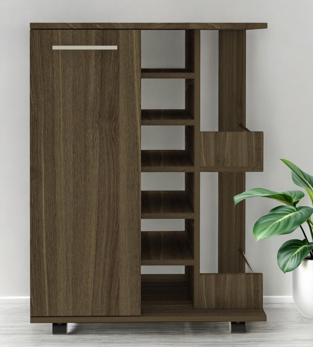 HomeRoots Brown Rolling Bar Cart - Stylish Wine Storage & Mobility for Home Entertaining & Compact Spaces 477741