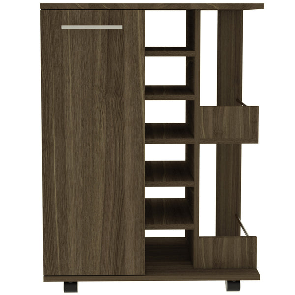 Homeroots Brown Rolling Bar Cart With Wine Storage  Particle Board 477741