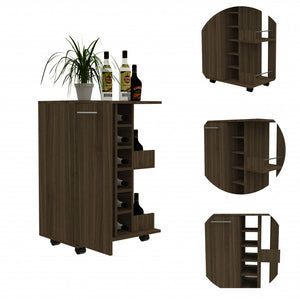 Homeroots Brown Rolling Bar Cart With Wine Storage  Particle Board 477741