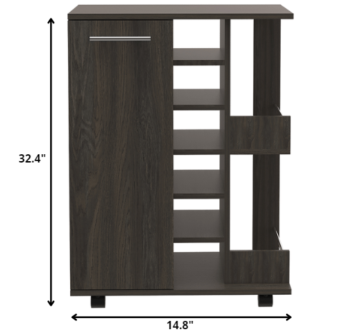 Homeroots Espresso Rolling Bar Cart With Wine Storage  Particle Board 477742
