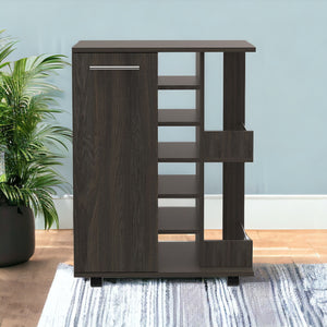 Homeroots Espresso Rolling Bar Cart With Wine Storage  Particle Board 477742