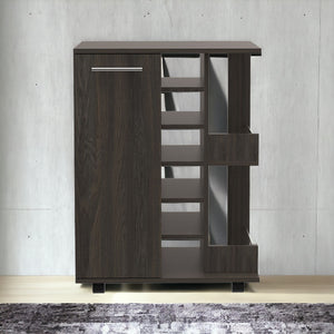 Homeroots Espresso Rolling Bar Cart With Wine Storage  Particle Board 477742