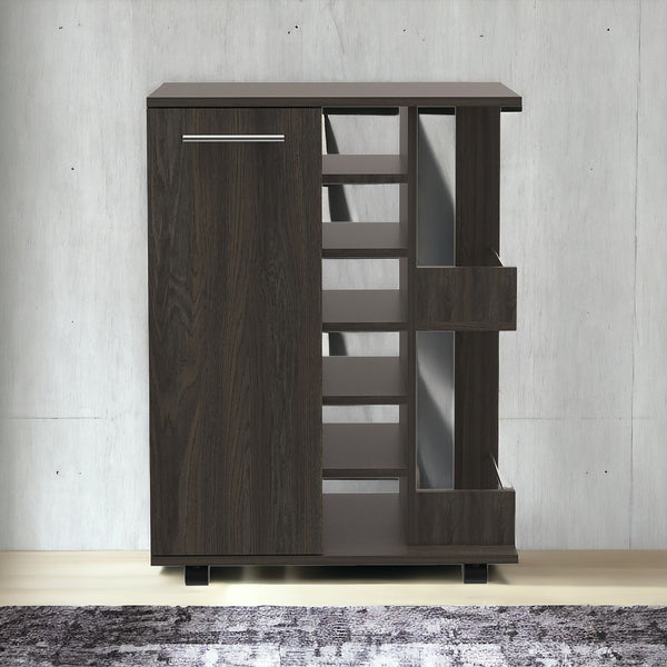 Homeroots Espresso Rolling Bar Cart With Wine Storage  Particle Board 477742