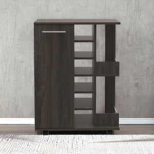 Homeroots Espresso Rolling Bar Cart With Wine Storage  Particle Board 477742