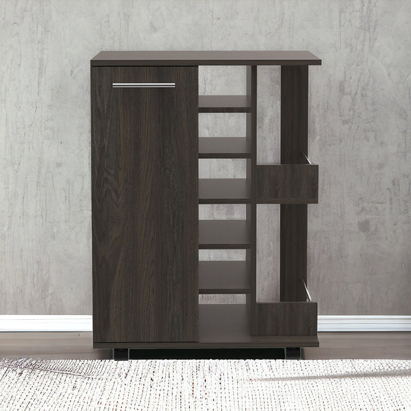 Homeroots Espresso Rolling Bar Cart With Wine Storage  Particle Board 477742