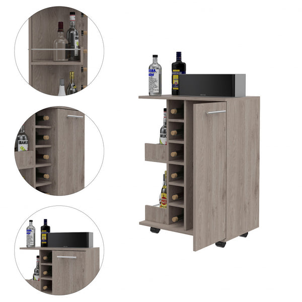 Homeroots Light Gray Rolling Bar Cart With Wine Storage  Particle Board 477743