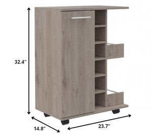 Homeroots Light Gray Rolling Bar Cart With Wine Storage  Particle Board 477743