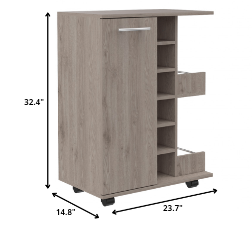 Homeroots Light Gray Rolling Bar Cart With Wine Storage  Particle Board 477743
