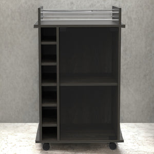 Homeroots Espresso Rolling Bar Cart With Wine Storage  Particle Board 477744