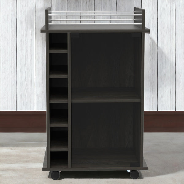 Homeroots Espresso Rolling Bar Cart With Wine Storage  Particle Board 477744