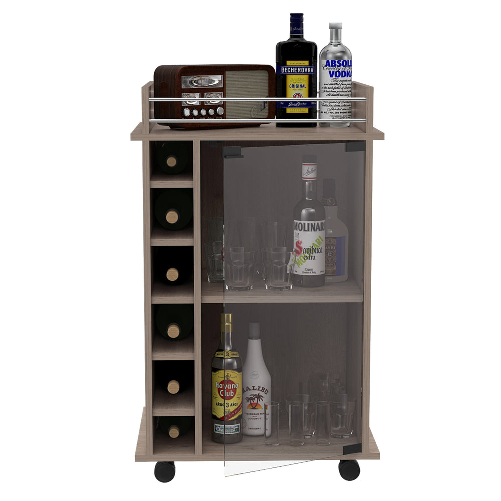 Homeroots Light Gray Rolling Bar Cart With Wine Storage  Particle Board 477745