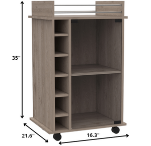 Homeroots Light Gray Rolling Bar Cart With Wine Storage  Particle Board 477745