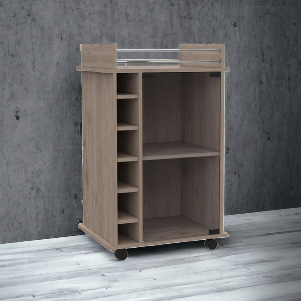 Homeroots Light Gray Rolling Bar Cart With Wine Storage  Particle Board 477745
