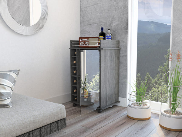 Homeroots Gray Rolling Bar Cart With Wine Storage  Particle Board 477746