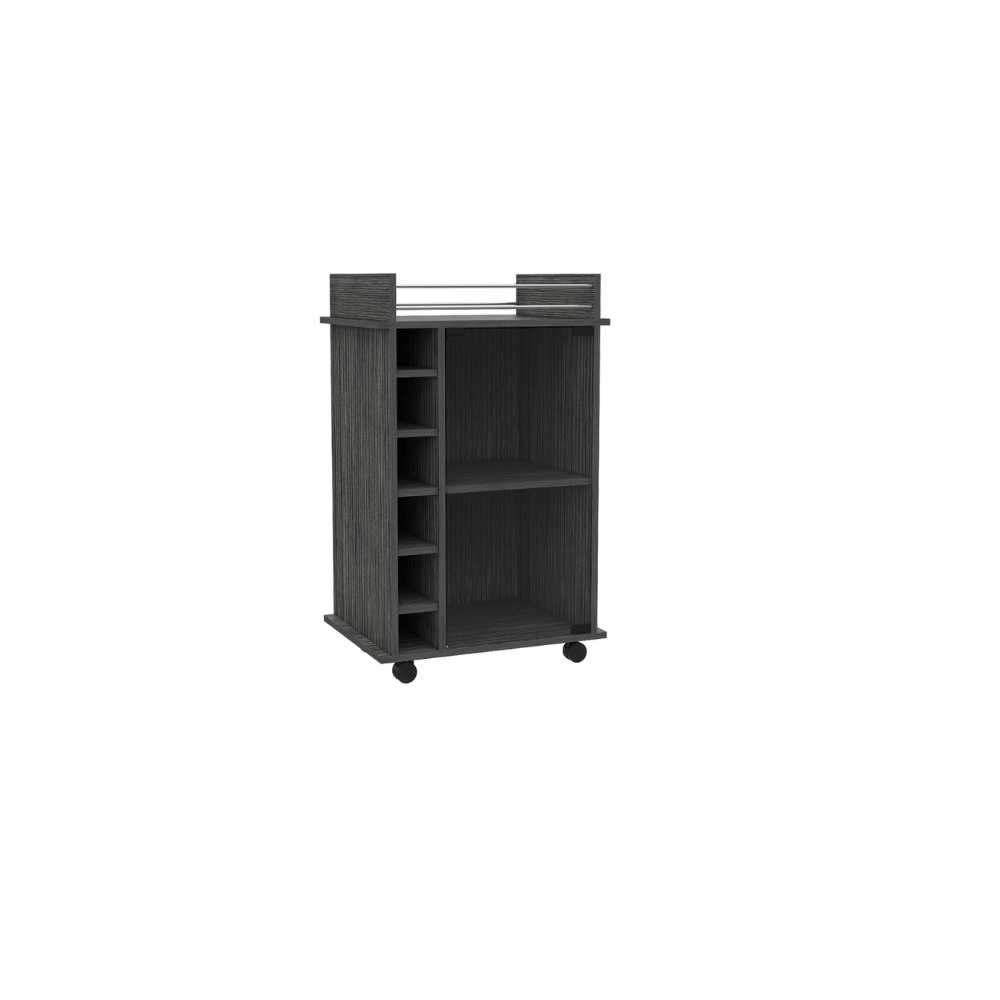 Homeroots Gray Rolling Bar Cart With Wine Storage  Particle Board 477746