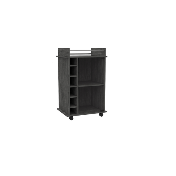 Homeroots Gray Rolling Bar Cart With Wine Storage  Particle Board 477746