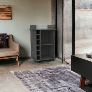 Homeroots Gray Rolling Bar Cart With Wine Storage  Particle Board 477746