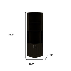 HomeRoots 71" Black Wood Corner Bar Cabinet – Modern Space-Saving Design with Open Shelves & Hidden Storage Solutions 477753