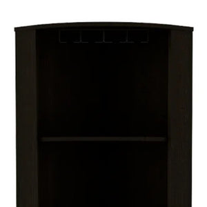 HomeRoots 71" Black Wood Corner Bar Cabinet – Modern Space-Saving Design with Open Shelves & Hidden Storage Solutions 477753