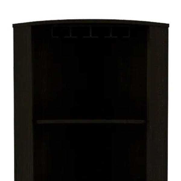 HomeRoots 71" Black Wood Corner Bar Cabinet – Modern Space-Saving Design with Open Shelves & Hidden Storage Solutions 477753