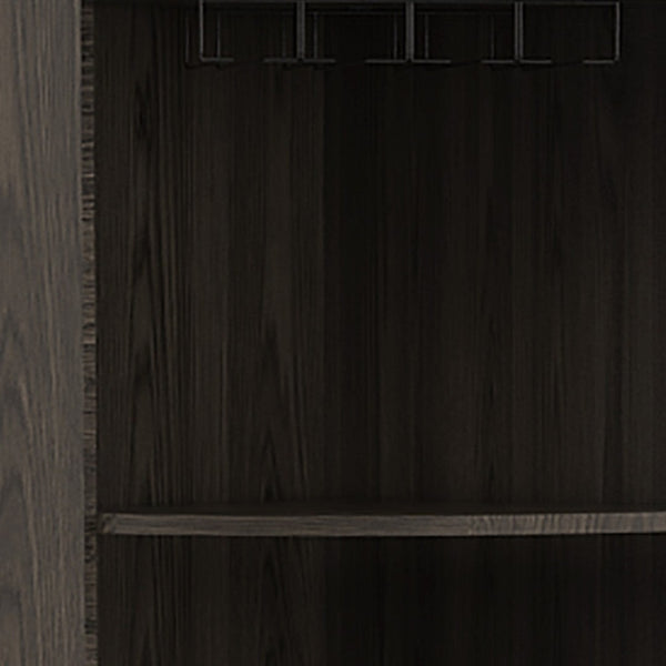 HomeRoots 71" Dark Brown Corner Bar Cabinet - Space-Saving Design with Open Shelves & Wine Storage Cubbies 477754